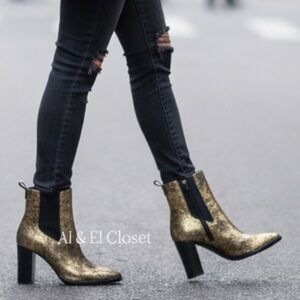 Lauren Ralph Lauren Mylah Gold Distressed Leather Ankle Boots Sz 9B New With Box